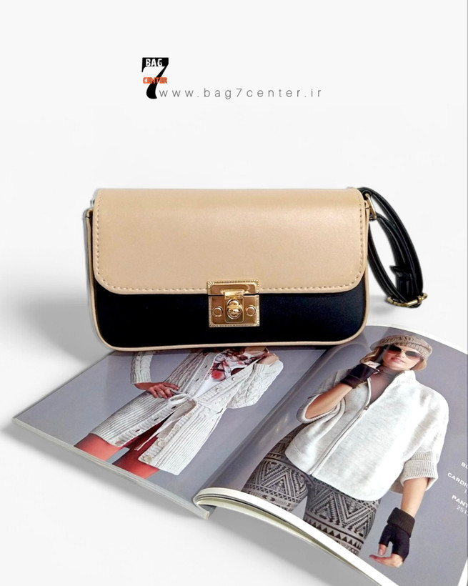 کیف دستی زنانه چرم کوچک دو رنگ کرم مشکی