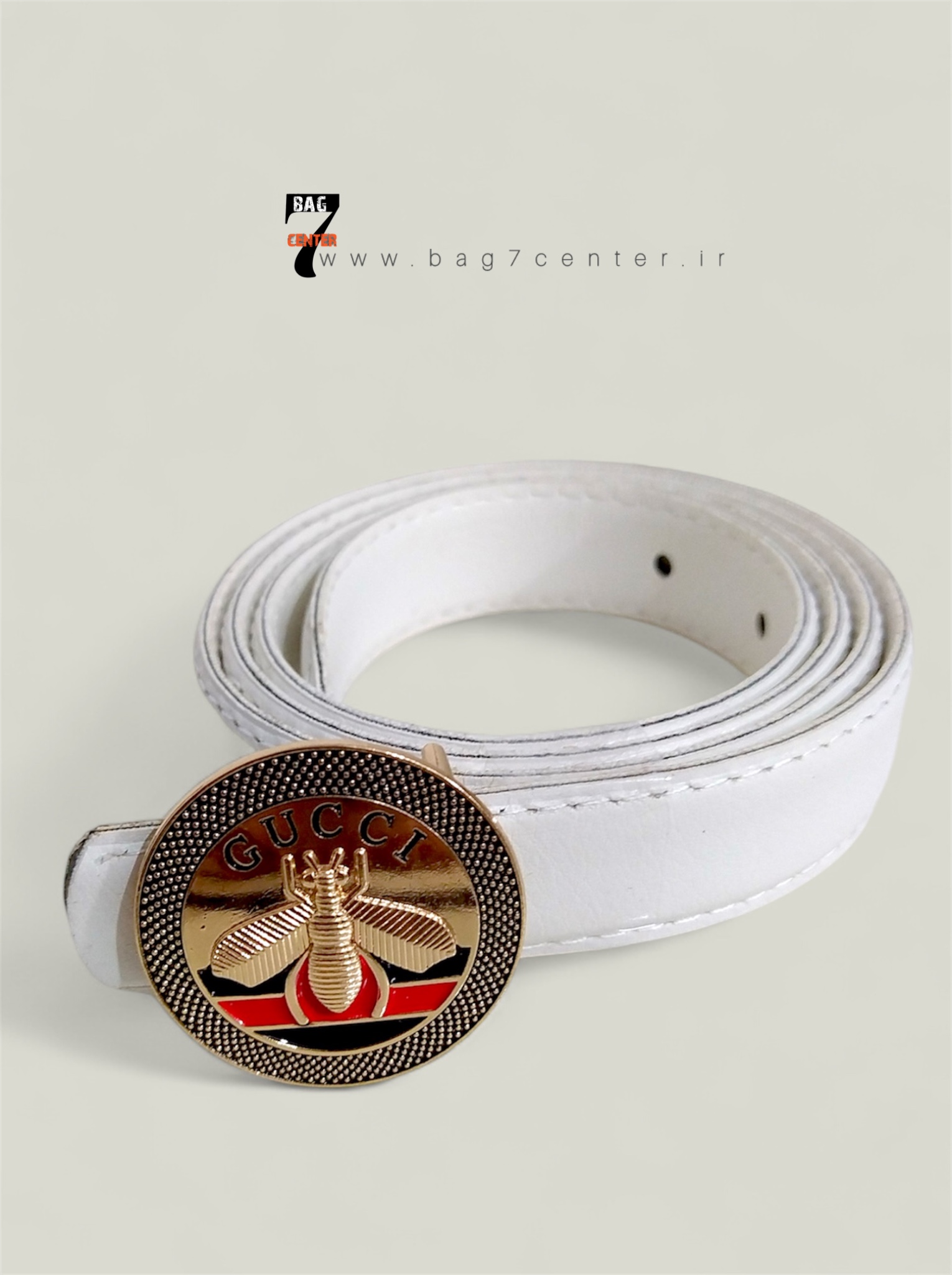 کمربند گوچی زنانه سفید سگک گرد