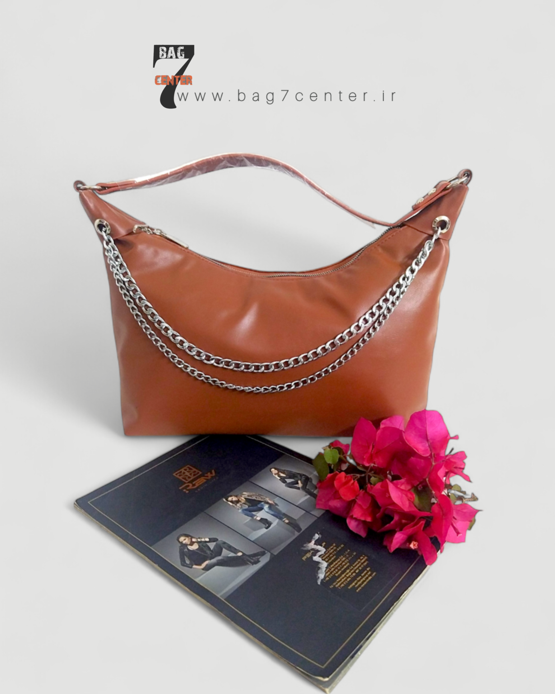 کیف چرم عسلی زنانه شل