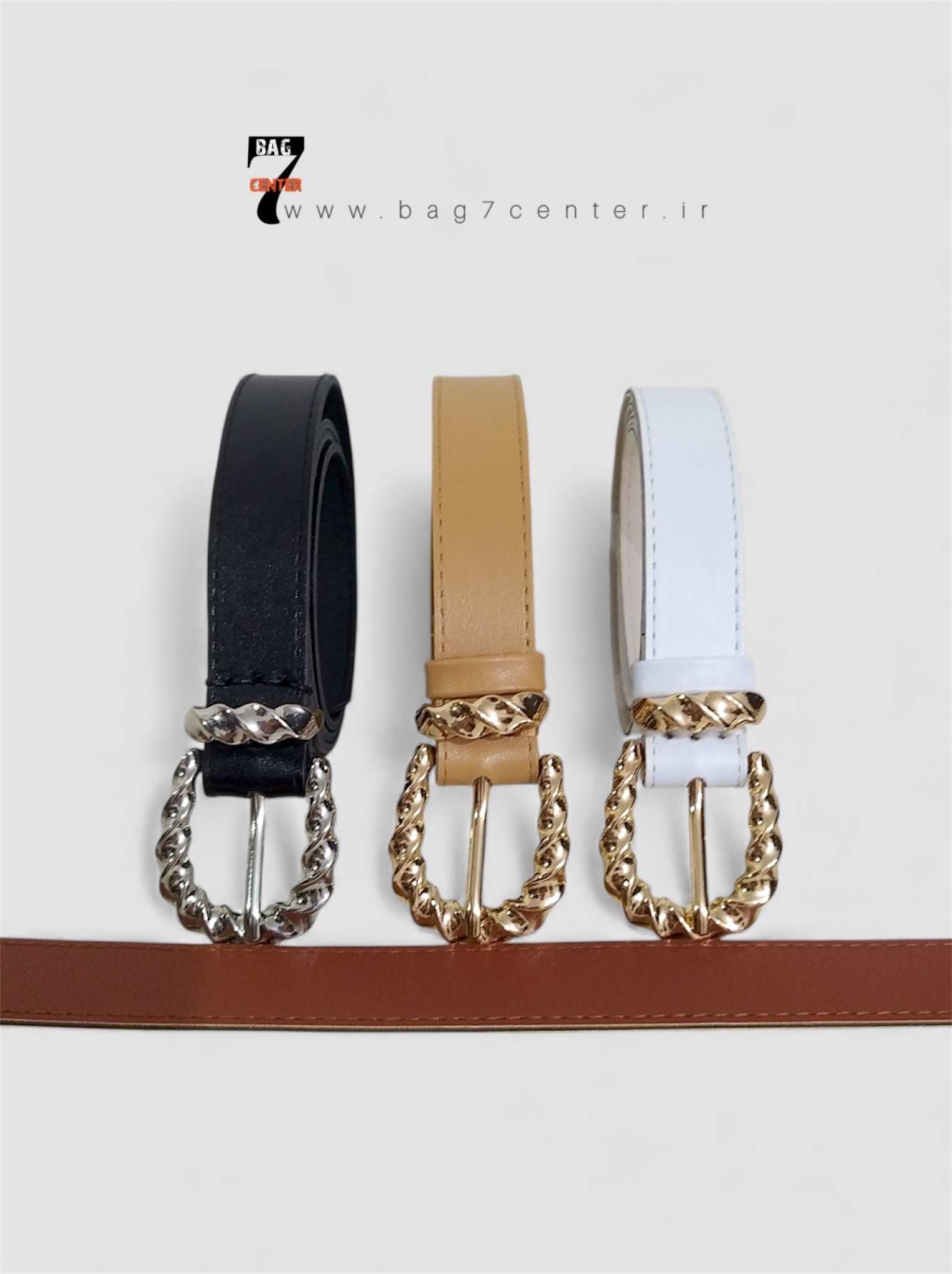 کمربند زنانه کلاسیک سگک طلایی و نقره ای