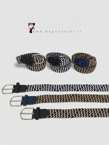 کمربند کنفی زنانه گیس بافت سفید مشکی