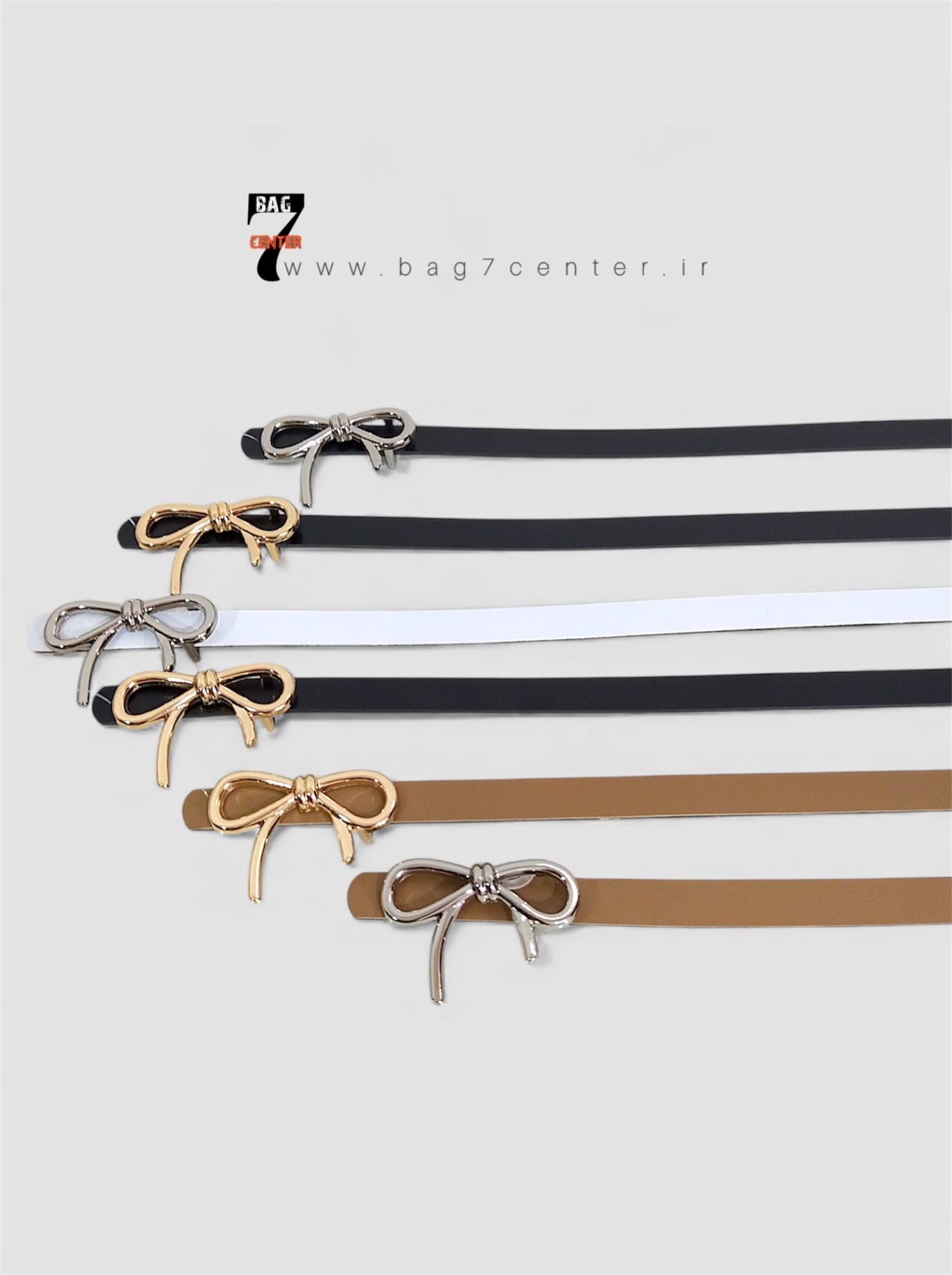 کمربند زنانه باریک طرح پاپیون سگک نقره ای