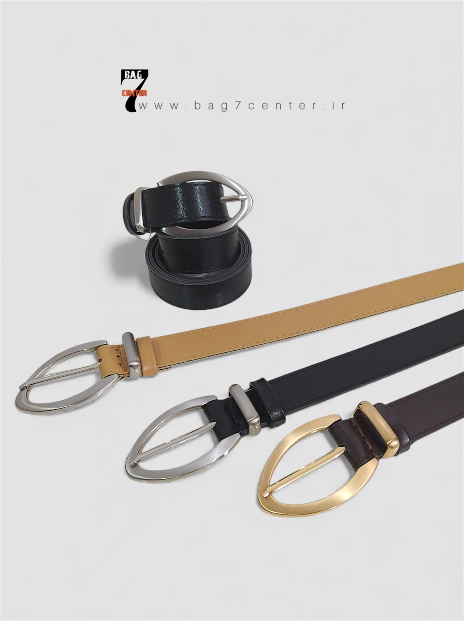 کمربند زنانه چرم دور دوخت خارجی قهوه ای سگک طلایی