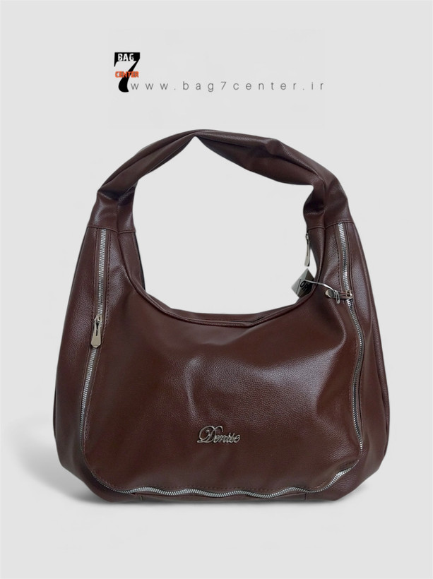 کیف زنانه چرم قهوه ای دوشی طرح زیپی